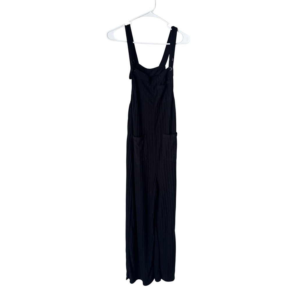 Halara Black Ribbed Wide Leg Overalls Jumpsuit Adjustable Straps Medium 02785768